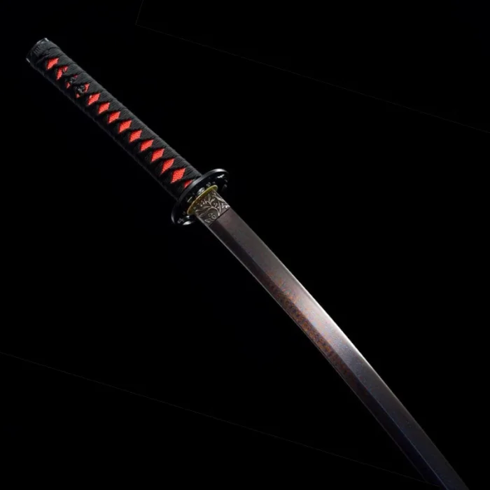 Red and Black Damascus Katana - Image 7