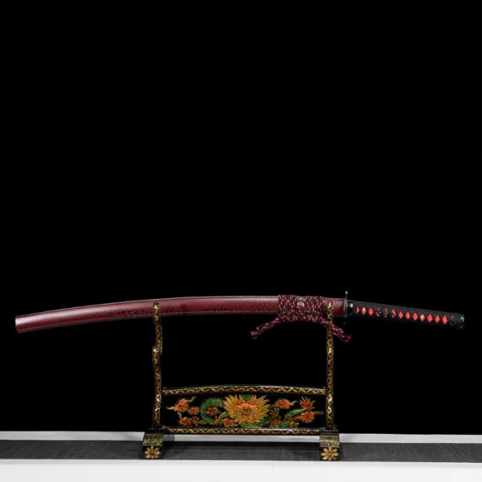 Red and Black Damascus Katana - Image 8