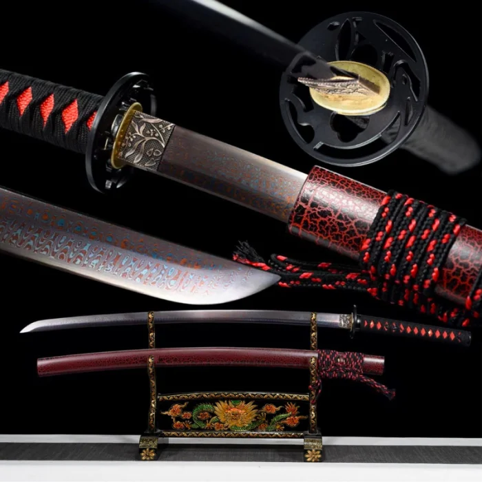 Red and Black Damascus Katana - Image 9
